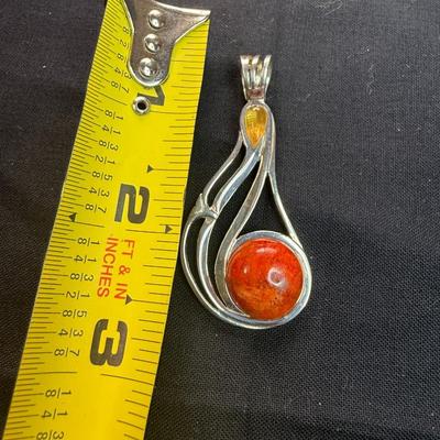Jay King Multi Stone Sterling Pendant Citrine Orange Sponge Coral 925 Silver Desert Rose