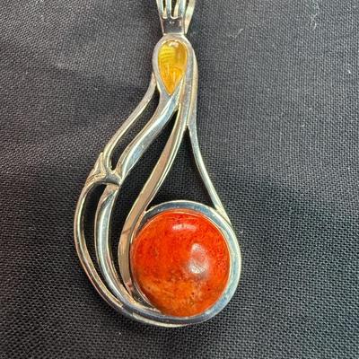 Jay King Multi Stone Sterling Pendant Citrine Orange Sponge Coral 925 Silver Desert Rose
