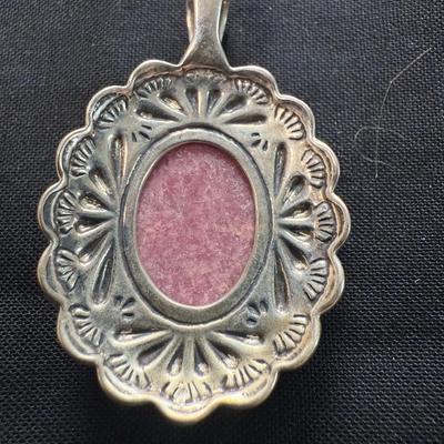 Vintage Navajo 925 Sterling Silver Rhodonite Pendant
