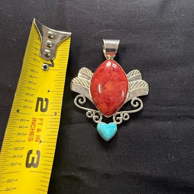 Coral Pendant w/ Turquoise heart