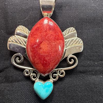Coral Pendant w/ Turquoise heart