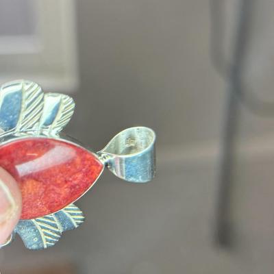 Coral Pendant w/ Turquoise heart