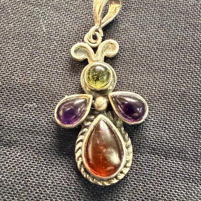 Jay King Mine Finds Coral VHTF Amber Peridot & Amethyst Bug  Pendant