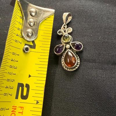 Jay King Mine Finds Coral VHTF Amber Peridot & Amethyst Bug  Pendant