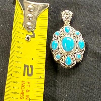 Artisan Silver by Samuel B. Multi Shape Sleeping Beauty Turquoise Scrollwork Pendant