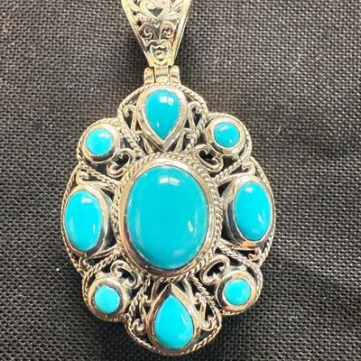 Artisan Silver by Samuel B. Multi Shape Sleeping Beauty Turquoise Scrollwork Pendant