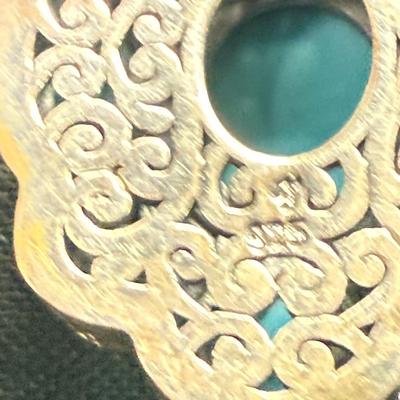 Artisan Silver by Samuel B. Multi Shape Sleeping Beauty Turquoise Scrollwork Pendant