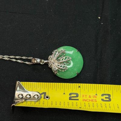 Green Jadeite Pendant Rhodium Necklace 28 MM (925)