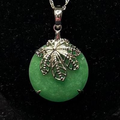 Green Jadeite Pendant Rhodium Necklace 28 MM (925)