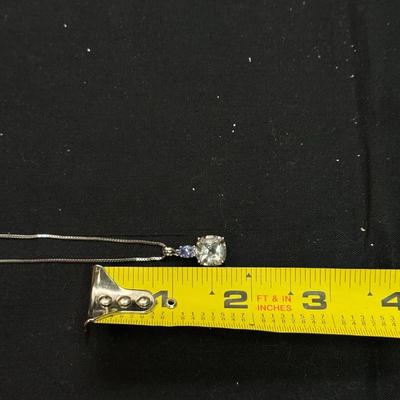 Moissanite And Tanzanite Platineve Pendant With Chain (925)