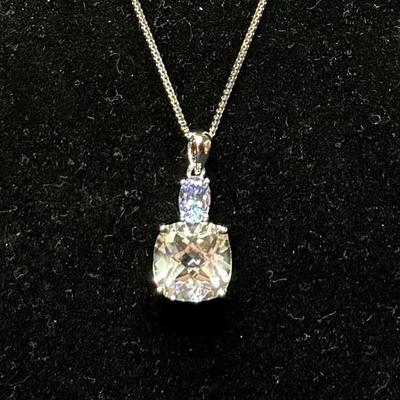 Moissanite And Tanzanite Platineve Pendant With Chain (925)