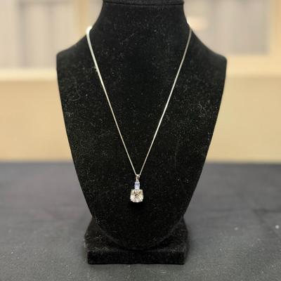 Moissanite And Tanzanite Platineve Pendant With Chain (925)