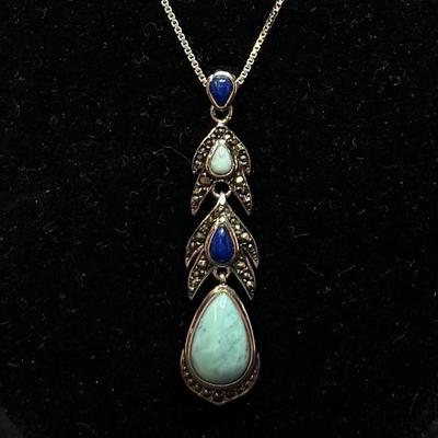 Turquoise and Blue Pendent Necklace (925)