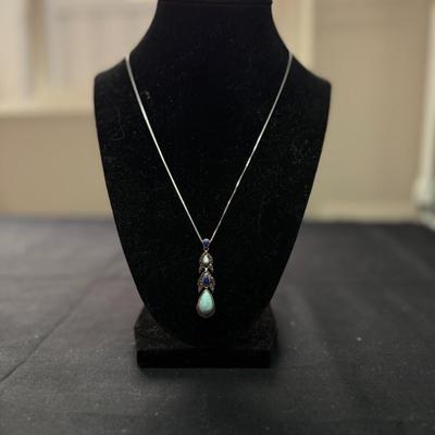 Turquoise and Blue Pendent Necklace (925)