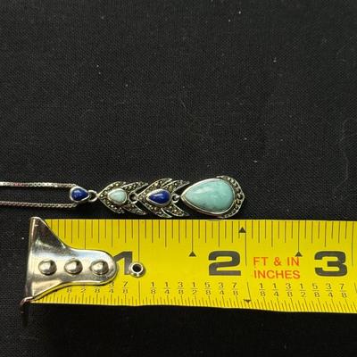 Turquoise and Blue Pendent Necklace (925)