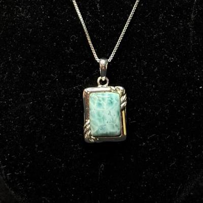 Necklace Southwestern Turquoise Pendant Sterling Silver Box Chain