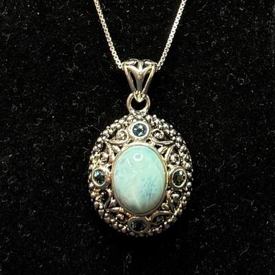Sterling Silver Necklace Larimar Pendant