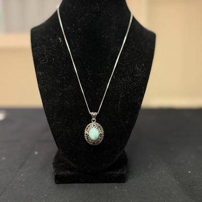 Sterling Silver Necklace Larimar Pendant