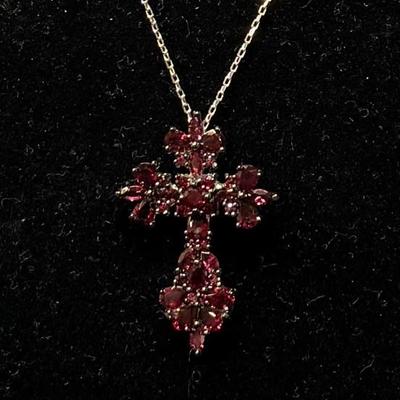 Magenta Rhodolite Rhodium Pendant with Sterling Silver Chain