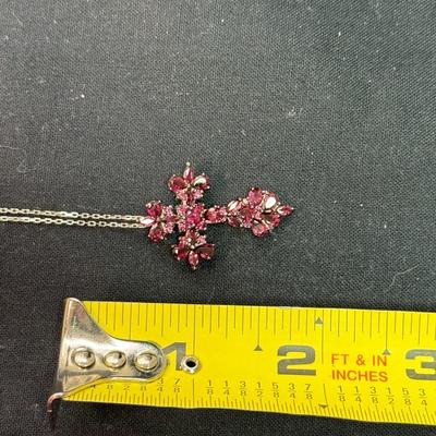 Magenta Rhodolite Rhodium Pendant with Sterling Silver Chain