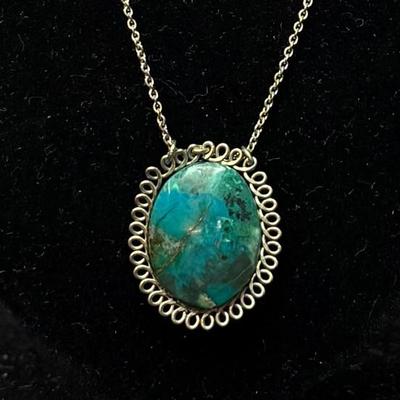 Chrysocolla blue green gemstone pendant set in 925 sterling silver 