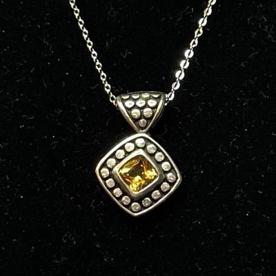 Sterling Silver Samuel B Slide Pendant w/ Citrine Necklace