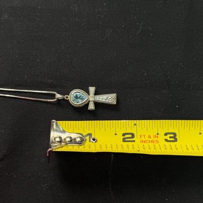 Ankh Pendant w/ blue oval pendant necklace