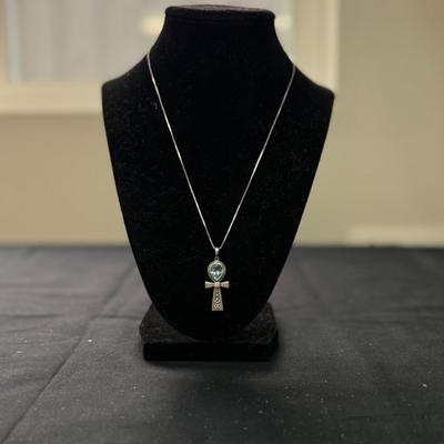 Ankh Pendant w/ blue oval pendant necklace