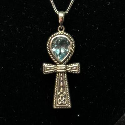 Ankh Pendant w/ blue oval pendant necklace