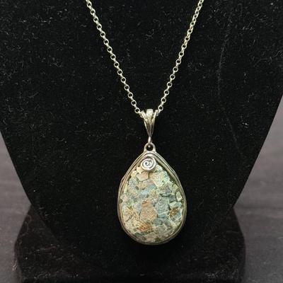 Roman glass sterling silver pendant