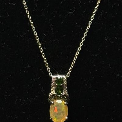 Etheopian Opal and Chrome & Green Diamond Necklace