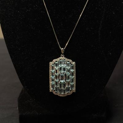 Glacier Topaz (9.22CTW) White Zirxon Necklace