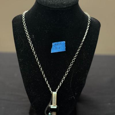 Jay King Mother of Pearl Black Chalcedony Turquoise Pendant w. Chain