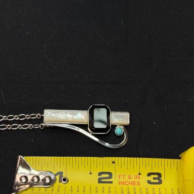Jay King Mother of Pearl Black Chalcedony Turquoise Pendant w. Chain