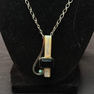 Jay King Mother of Pearl Black Chalcedony Turquoise Pendant w. Chain