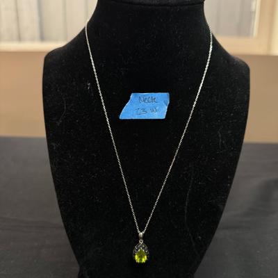 Emeraled Green Tear Drop Necklace, with Black stones