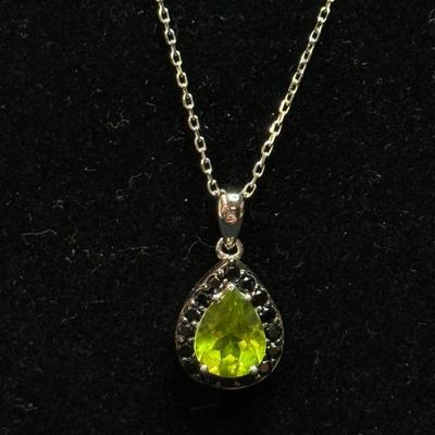 Emeraled Green Tear Drop Necklace, with Black stones