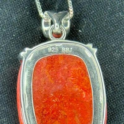 Sterling Silver Red Sponge Coral Necklace