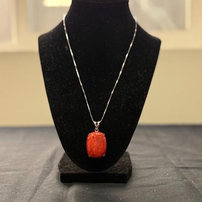 Sterling Silver Red Sponge Coral Necklace