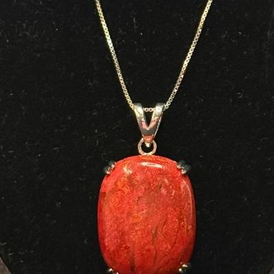 Sterling Silver Red Sponge Coral Necklace