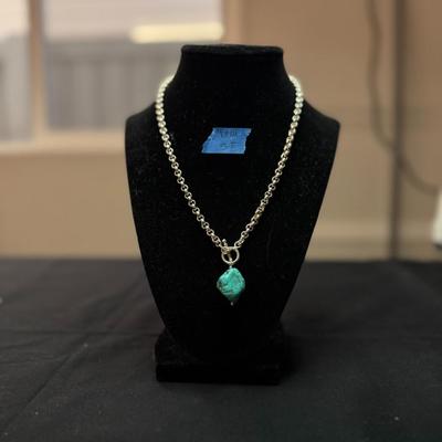 STERLING SILVER TURQUOISE SOUTHWESTERN TOGGLE NECKLACE