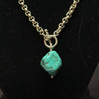 STERLING SILVER TURQUOISE SOUTHWESTERN TOGGLE NECKLACE
