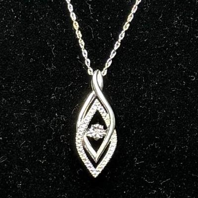 vintage Kay Jewelers sterling silver and floating diamond pendant and necklace