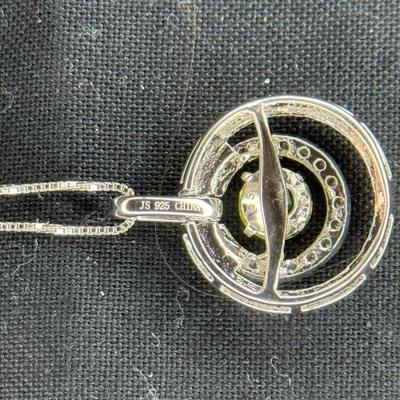 Necklace Sterling Silver 925 Circle In Circle Design With Green And Clear stones