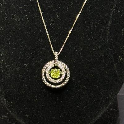 Necklace Sterling Silver 925 Circle In Circle Design With Green And Clear stones