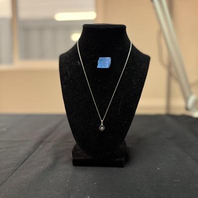 Blue Topaz pendant with light pink round cut gem necklace