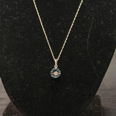 Blue Topaz pendant with light pink round cut gem necklace