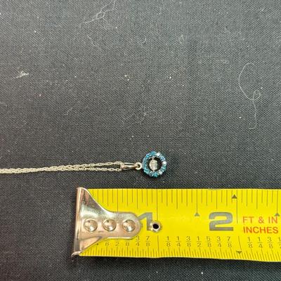 Blue Topaz pendant with light pink round cut gem necklace