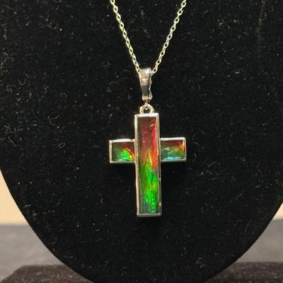 Ammolite Sterling Steel Cross