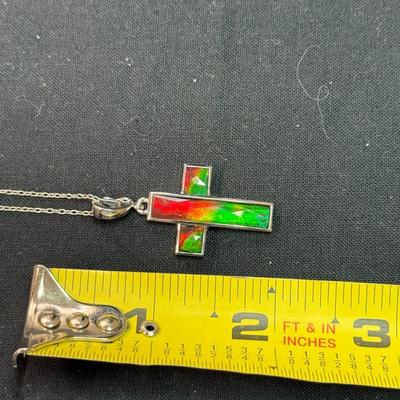 Ammolite Sterling Steel Cross